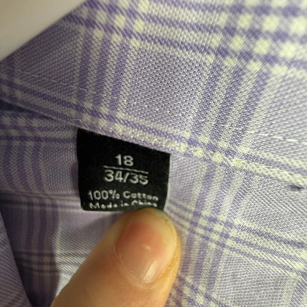 David Donahue Mens Purple Plaid Dress‎ Shirt 18 34 35 100% Cotton Button Up
